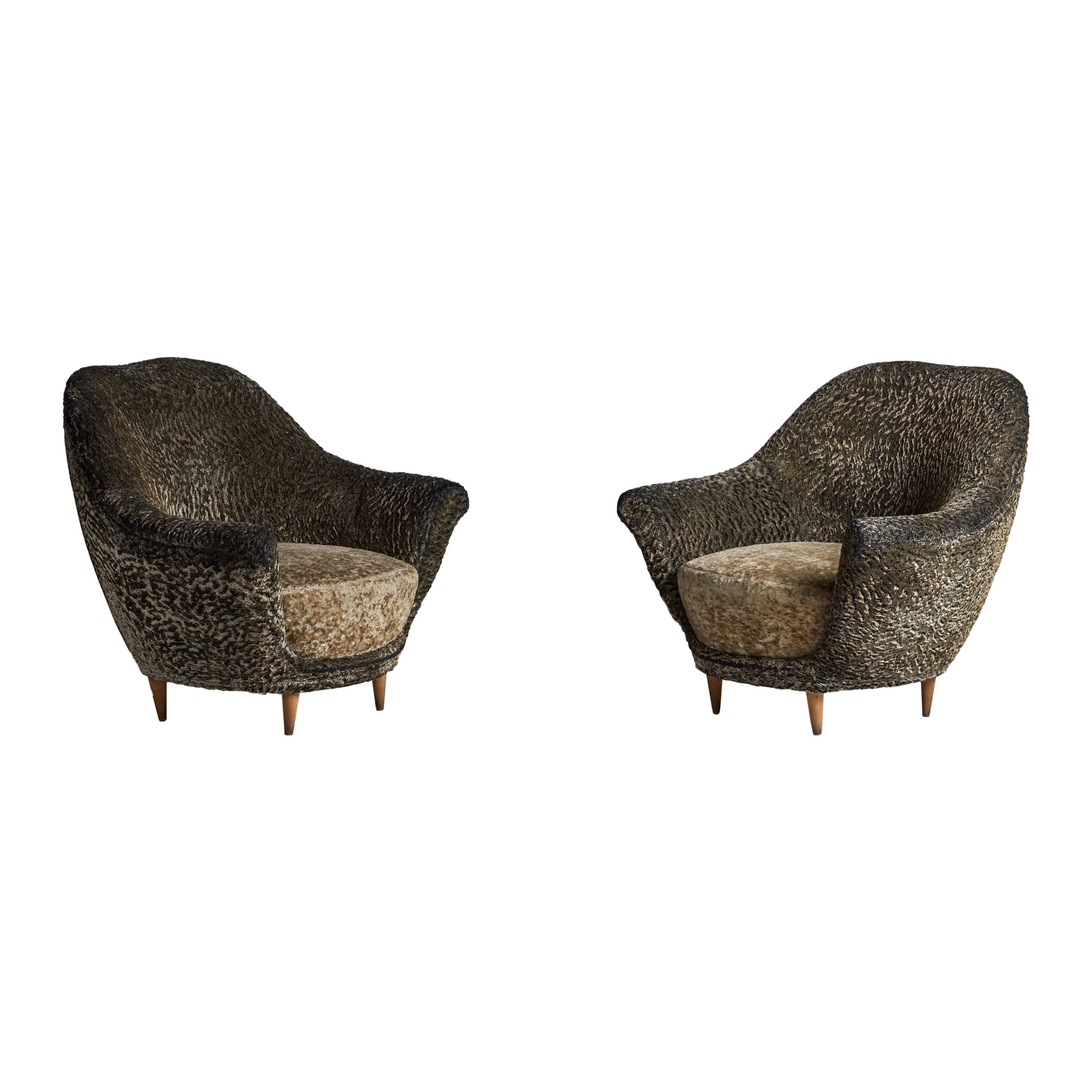 Federico Munari, Lounge Chairs, Wood, Fabric, Italy, 1940s For Sale