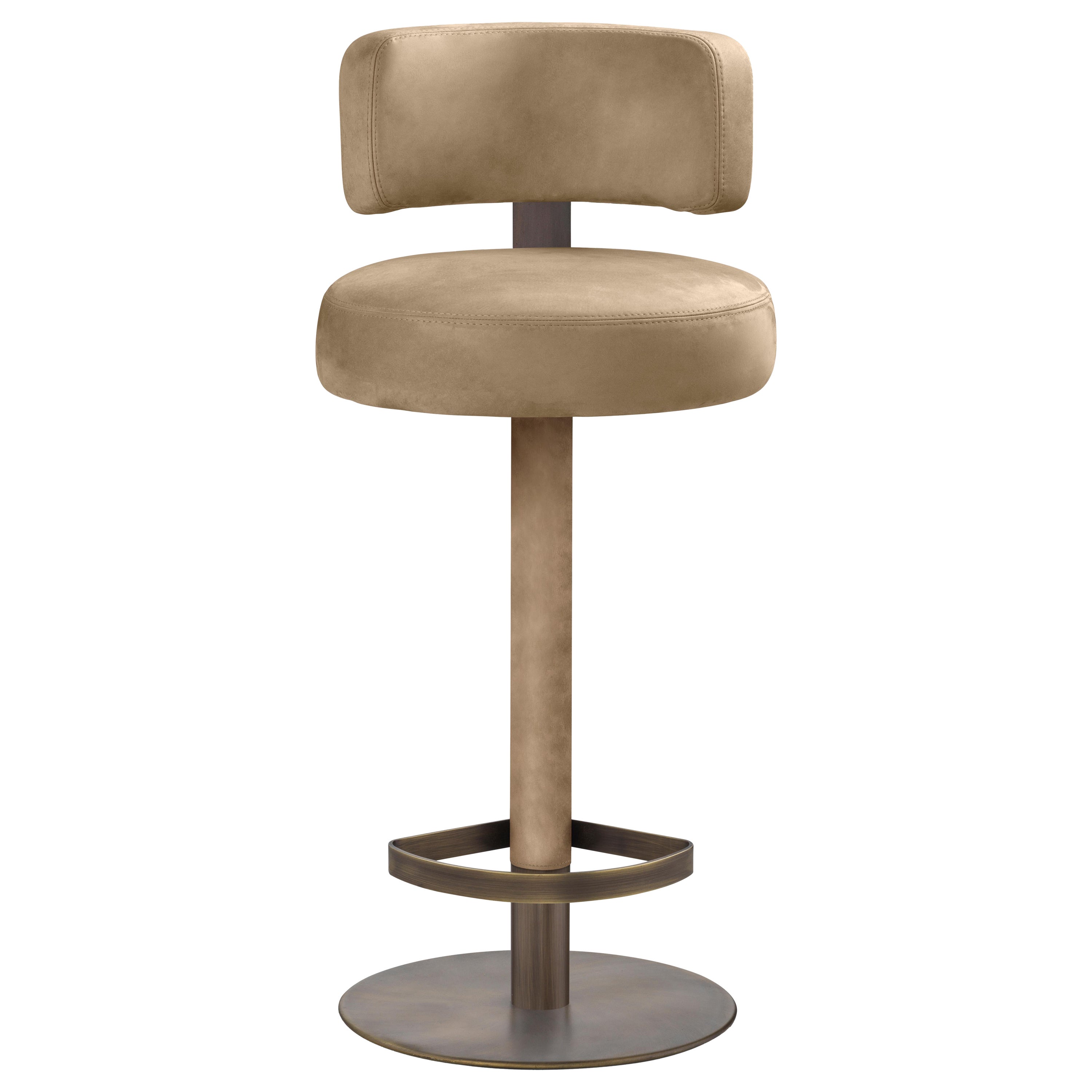 Alfred Stool Leather and Leather+Burnoshed Brass Structure, Made in Italy For Sale
