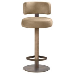 Alfred Stool Leather and Leather+Burnoshed Brass Structure, Made in Italy