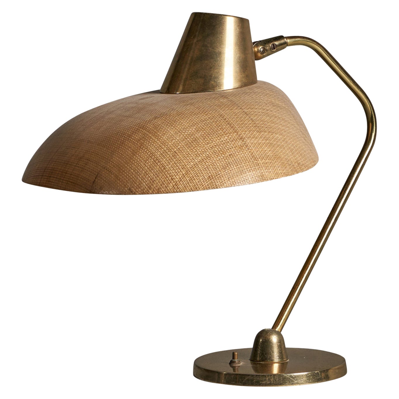 American Designer, Table Lamp, Brass, Fiberglass, Raffia, USA, 1950s For Sale