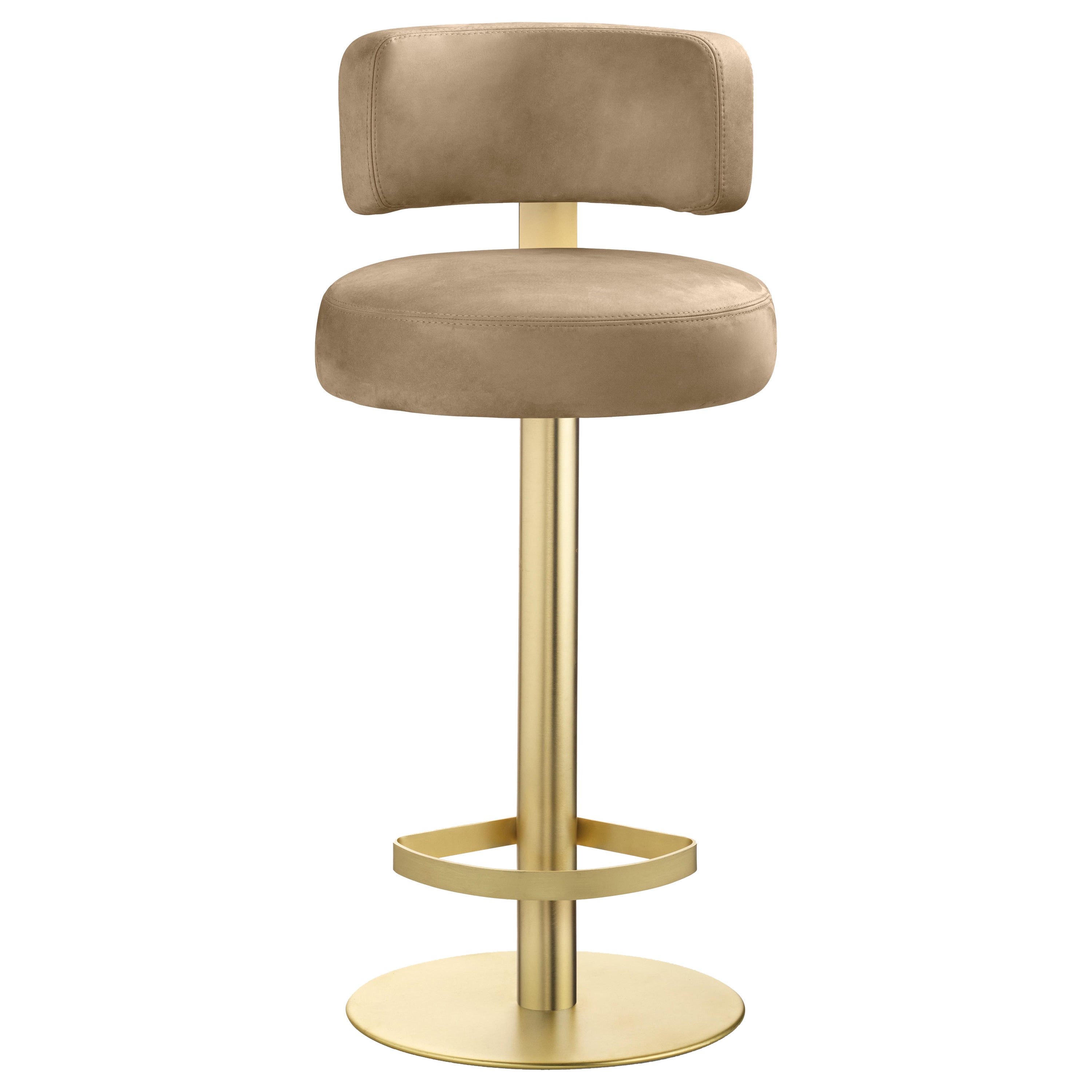 Alfred Stool Leather and Satin Brass Structure, Made in Italy For Sale
