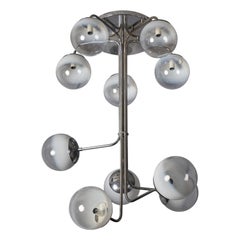 Retro Angelo Mangiarotti, Chandelier, Chrome Metal, Glass, Italy, 1970s