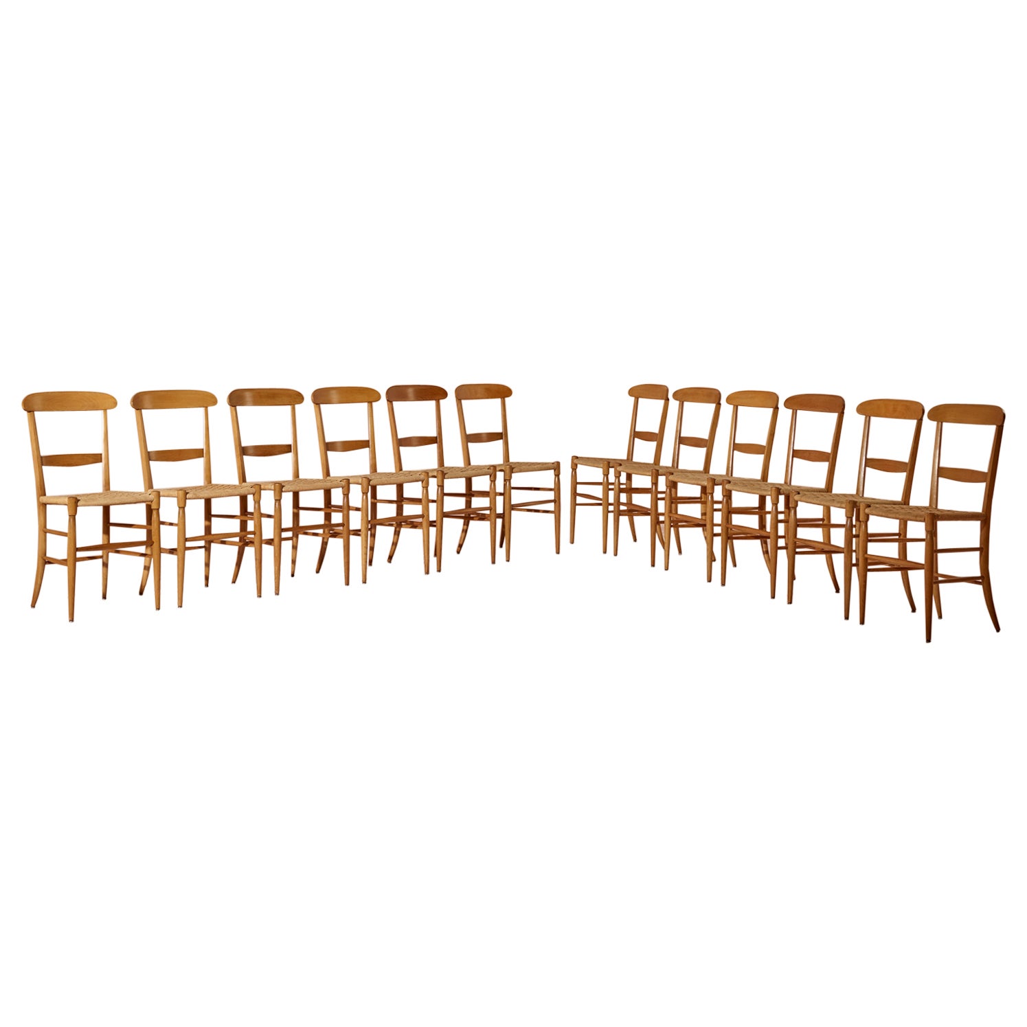 Set of twelve Campanino Chairs by Fratelli Levaggi, Chiavari, Italy, 1970s