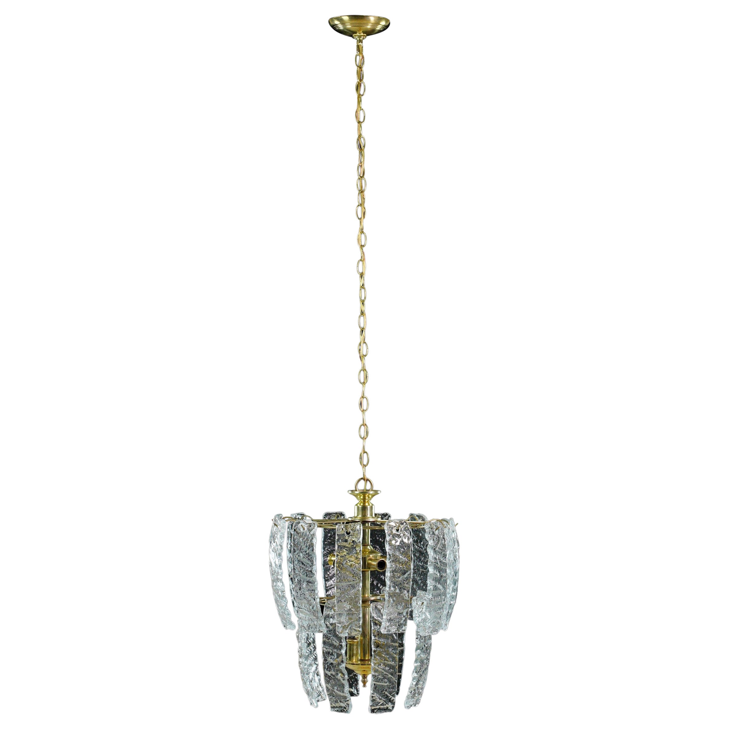 Modern Brass Steel Cascade Glass Shade Chandelier For Sale