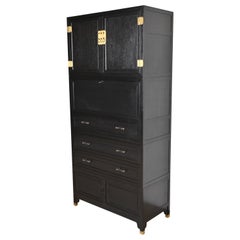 Michael Taylor for Baker Furniture Black Lacquered Cabinet With Secretary Desk