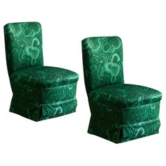 Pair of Armchairs in Malachite green gemstone fabric by Tony Duquette