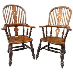 Antique Similar Pair of English George III “Bow Back” Windsor Armchairs. 