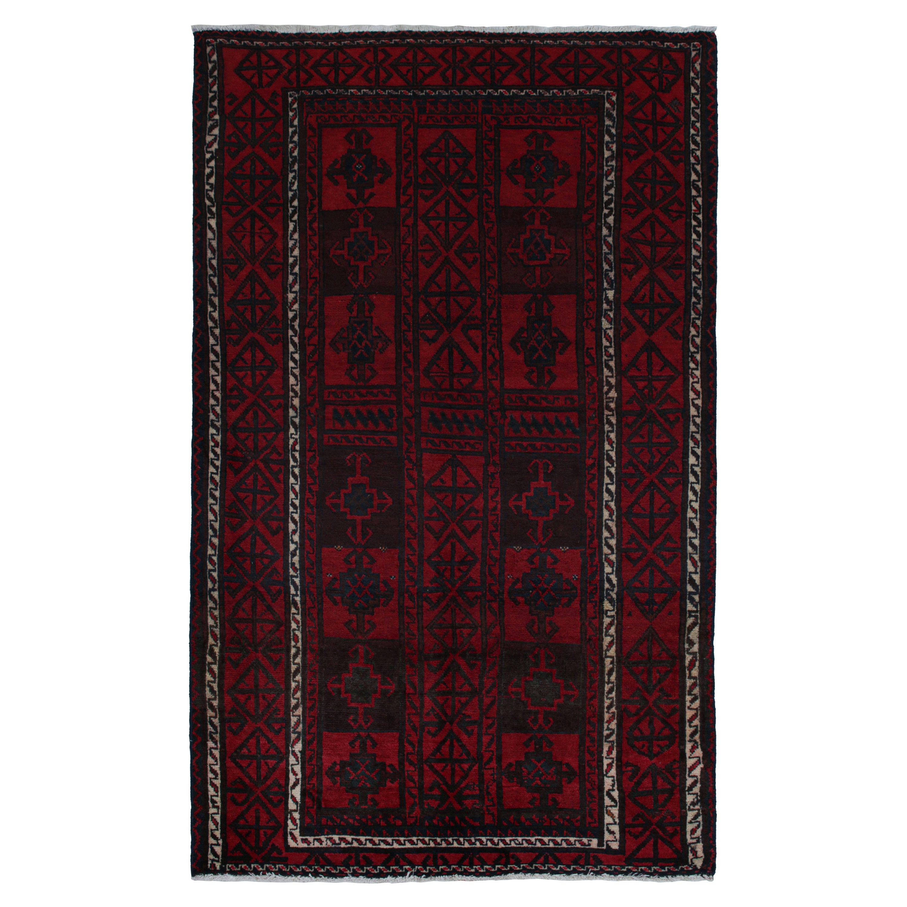 Vintage Baluch Tribal Rug in Red & Navy Blue Geometric Pattern, from Rug & Kilim For Sale