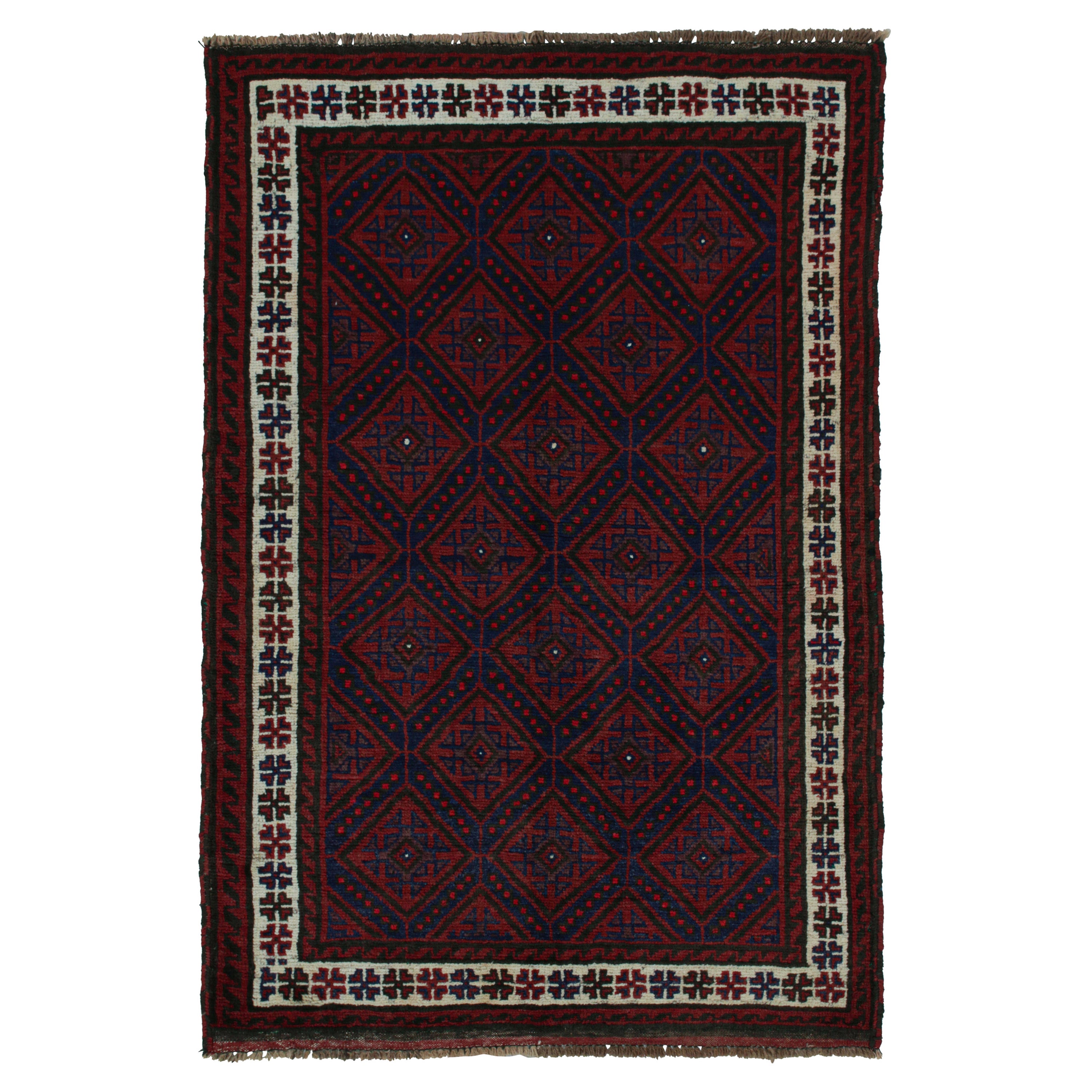 Vintage Baluch Tribal Rug in Red & Navy Blue Patterns by Rug & Kilim For Sale