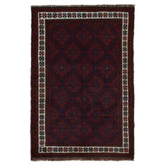 Retro Baluch Tribal Rug in Red & Navy Blue Patterns by Rug & Kilim