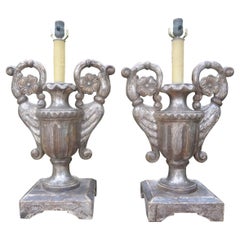 Pair Of 18th Century Italian Silver Giltwood Lamps