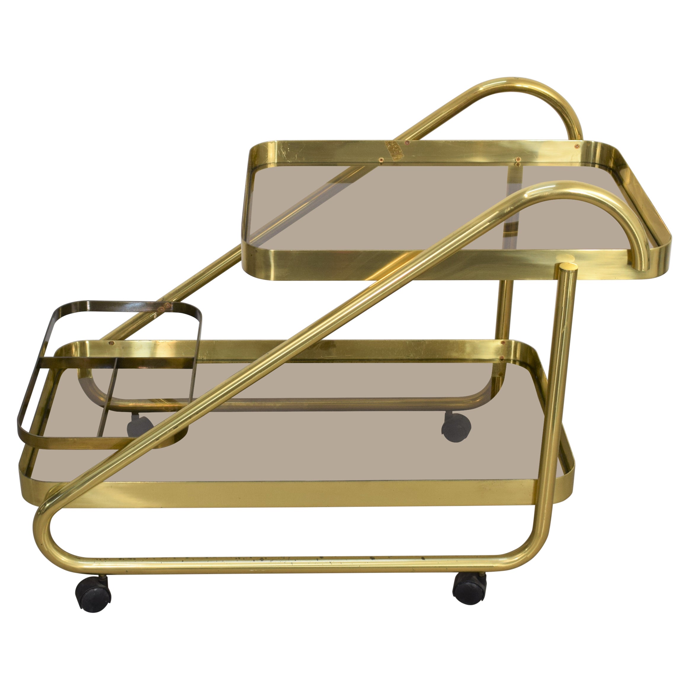 Italian brass bar cart, 1970s