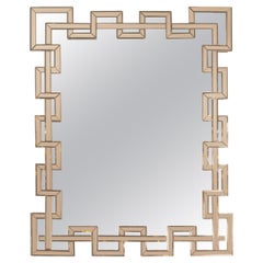 Modernist Crenellated Mirror w/ Interlaced Geometric Bronze & Beveled Detail