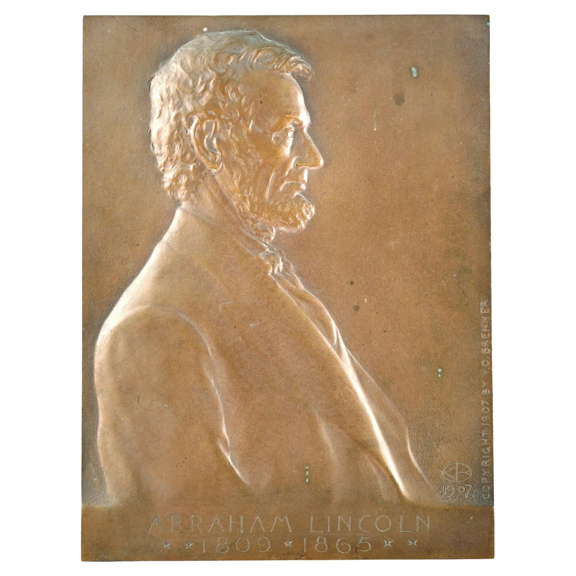 Rare Bronze Portrait Plaque for The US Copper Cent by Victor Brenner, Dated 1907
