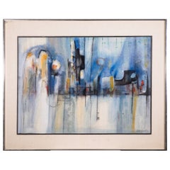 Vintage Mid Century Modern Skyline Cityscape Abstract Expressionism Oil Painting
