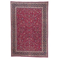 Antique Persian Mashhad Rug, Refined Elegance Meets Stately Decadence