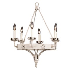 French Antique Gothic Revival Chandelier, Painted Iron, 19th Century