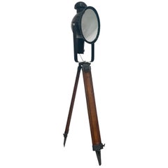 Vintage 20th Century French Industrial Style Walnut Spotlight - Cinema Floor Studio Lamp
