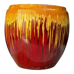 Large Retro 16”C Artisan Drip Lava Glazed Multi Colored Planter 