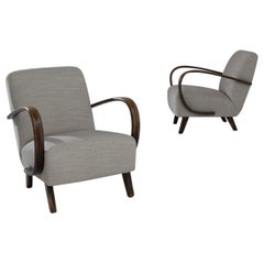 1950s Czech Wooden Armchairs by J. Halabala, a Pair