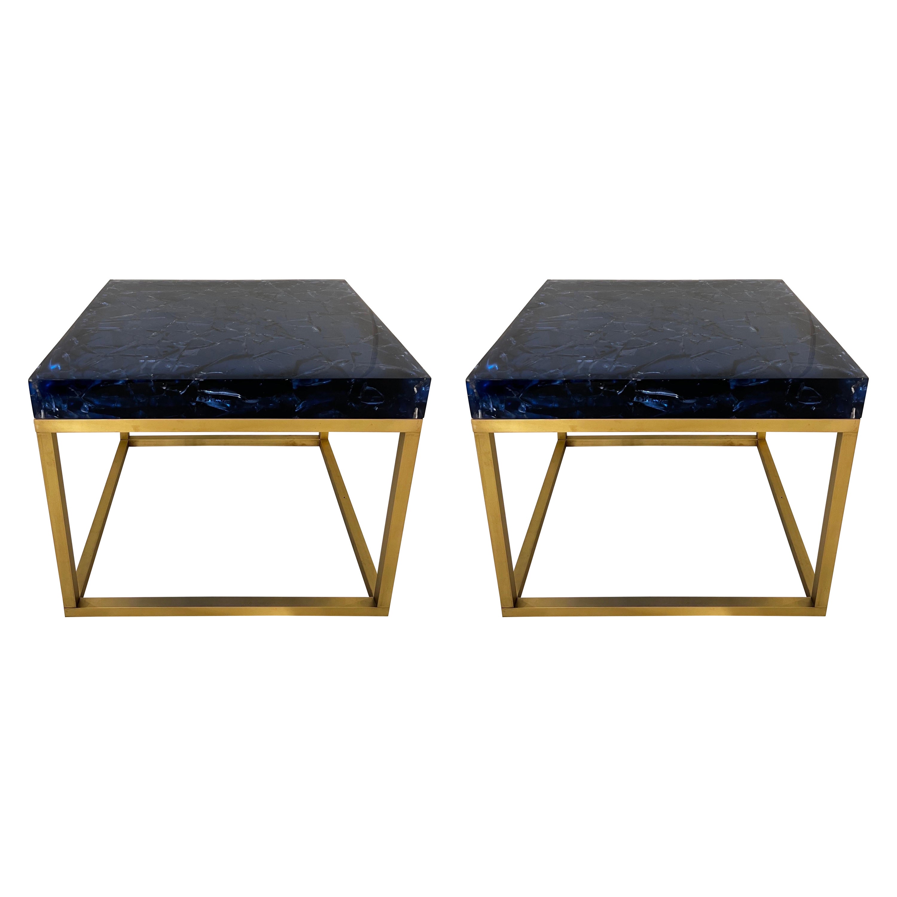 Pair of Blue Fractal Resin Tables by Giraudon 