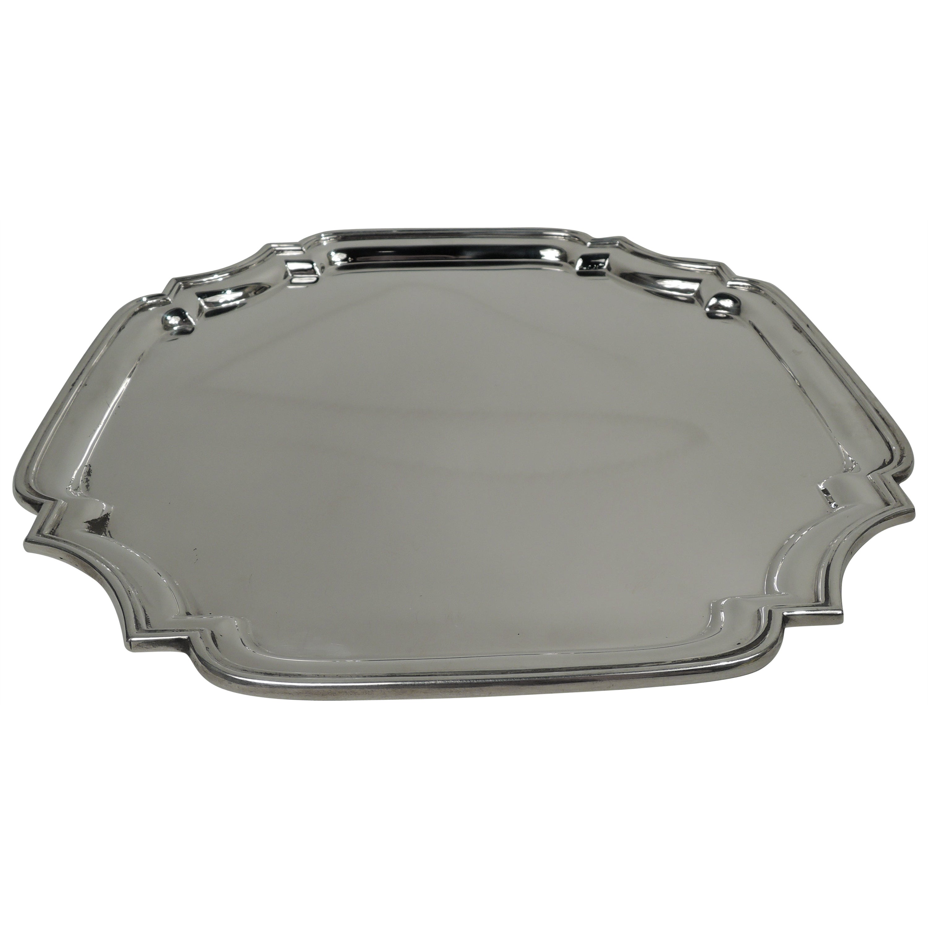Tiffany Traditional English Georgian Sterling Silver Cartouche Tray For Sale