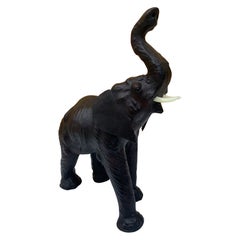 Vintage Leather Elephant Sculpture with Glass Eyes