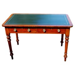 English Mid 19th Century Mahogany Writing Table with Tooled Leather, Turned Legs