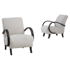 1930s Czech Boucle Upholstered Armchairs by J. Halabala, a Pair