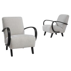 1950s H-410 Ivory Boucle Armchairs by J. Halabala, A Pair