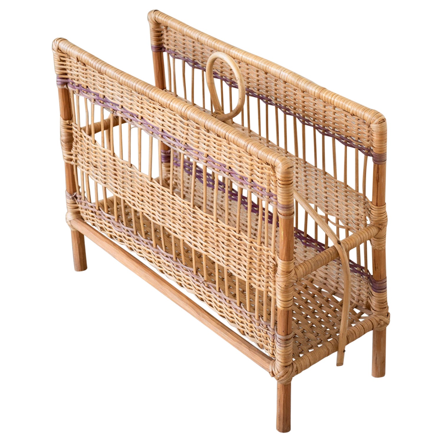 French Wicker and Bamboo Magazine Rack