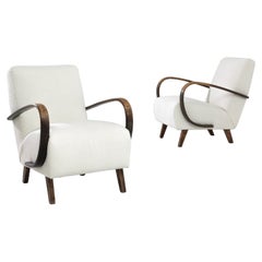 1950s H-410 Ivory Boucle Armchairs by J. Halabala, A Pair