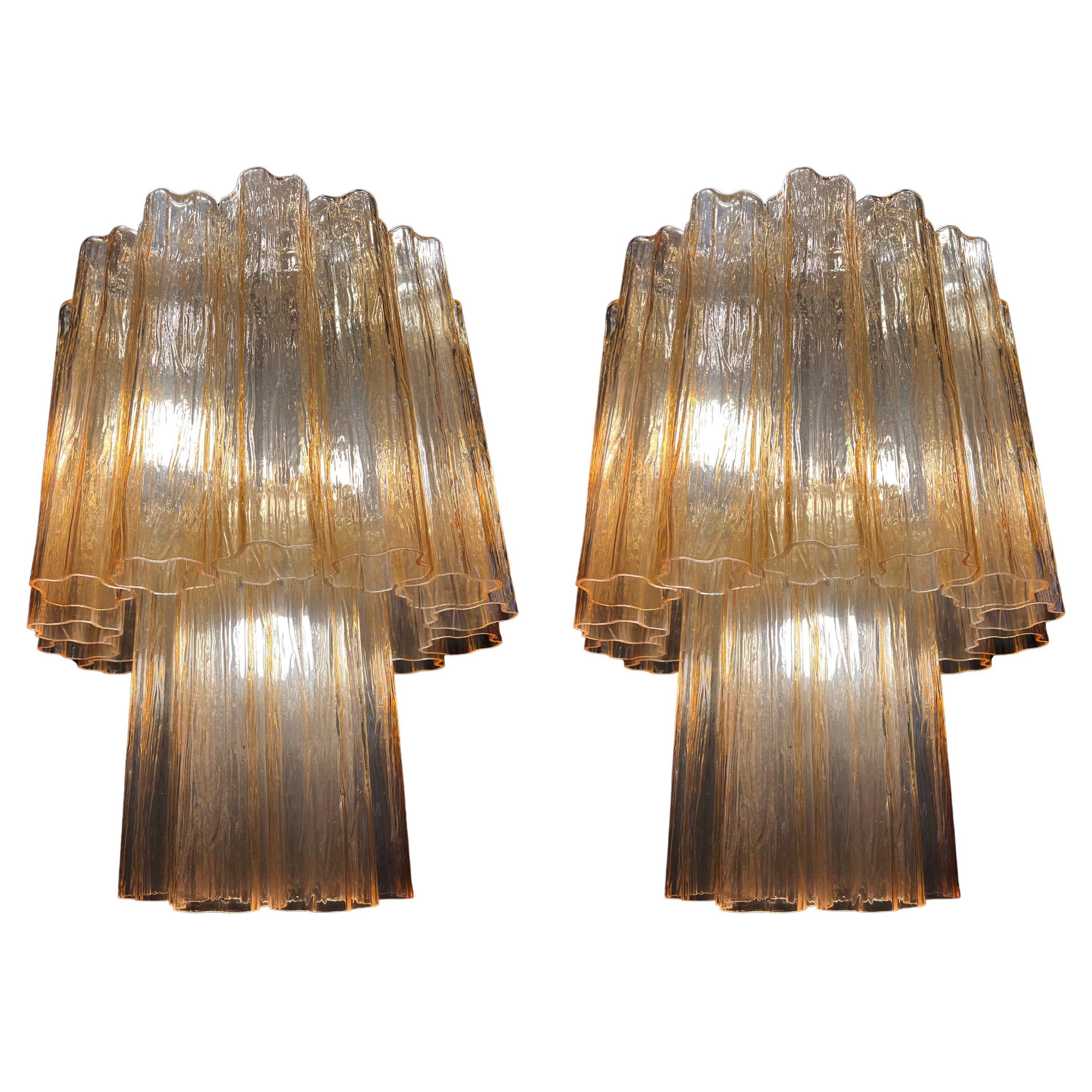 Charming Pair of Italian Amber Chandeliers by Valentina Planta, Murano For Sale