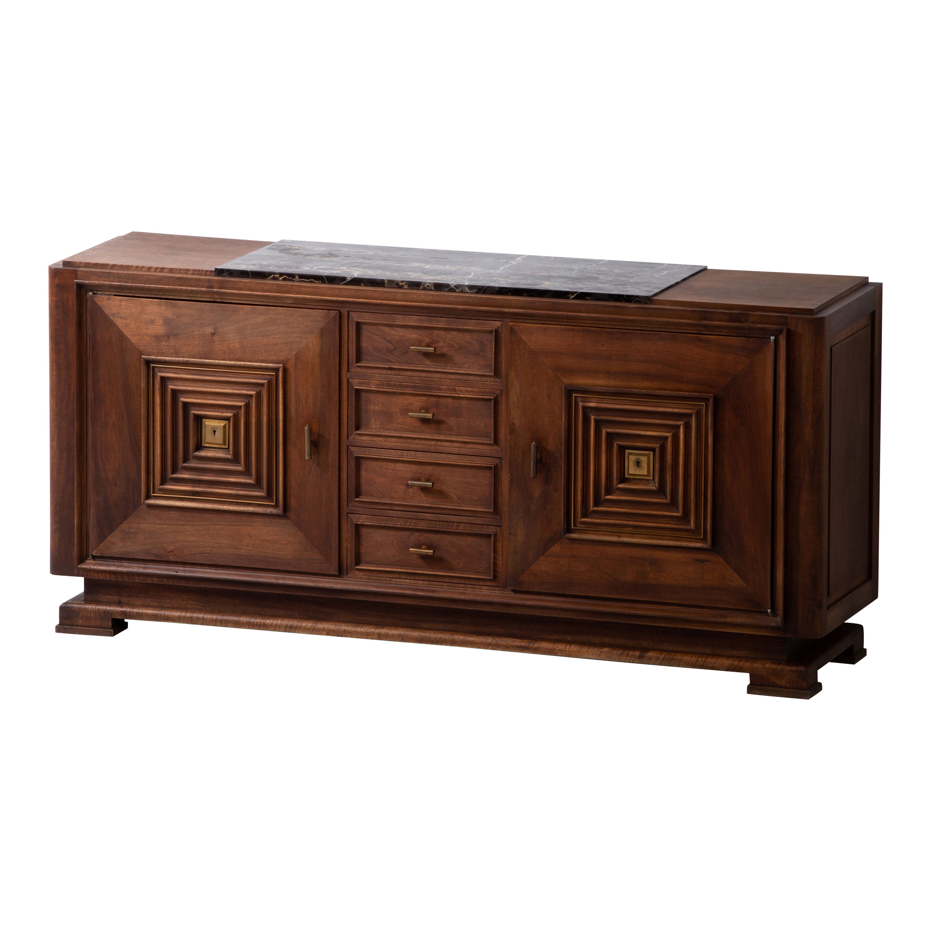 Brutalist Solid Mahogany Sideboard, France, 1940s