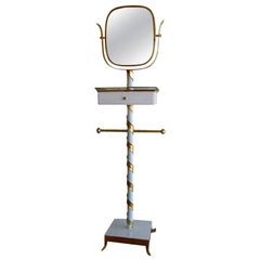 Retro Gold Leaf, Lacquered Wood Swivel Mirror Stand Valet Italian Mid-Century Modern