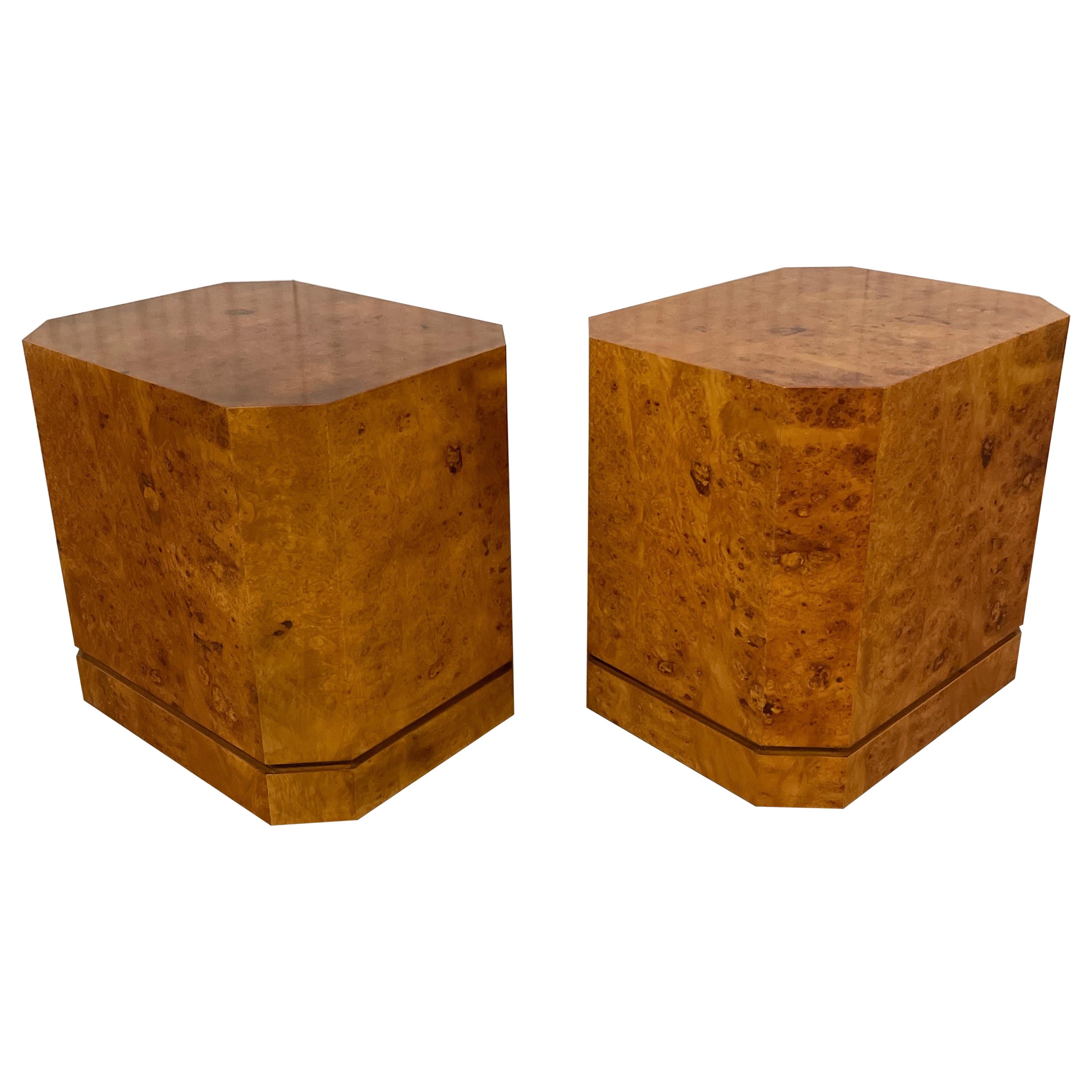 Pair of Burlwood Octagon Side Tables For Sale