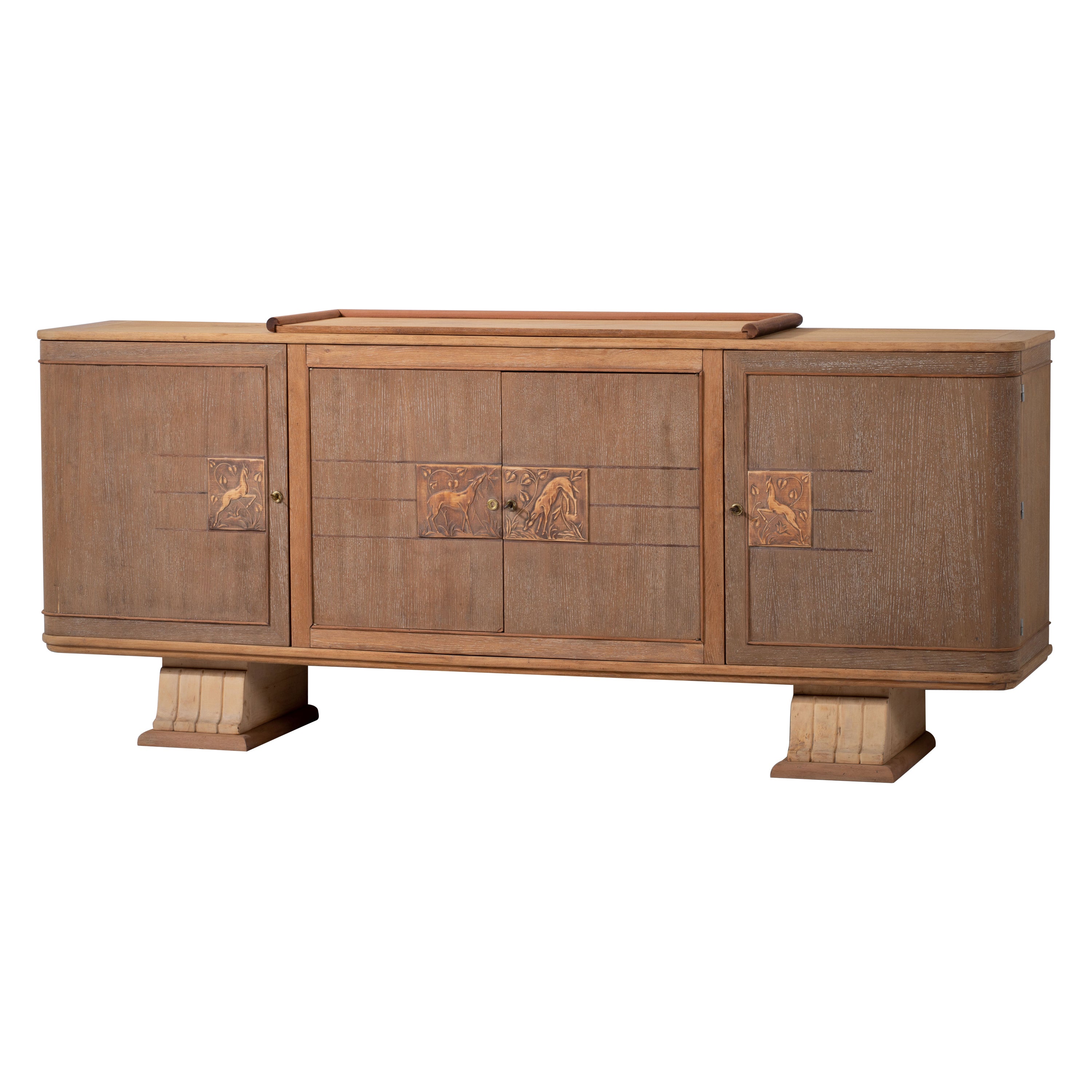 Cerused French Art Deco Oak Buffet, 1940 For Sale