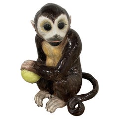 Vintage Italian Glazed Porcelain Seated Monkey