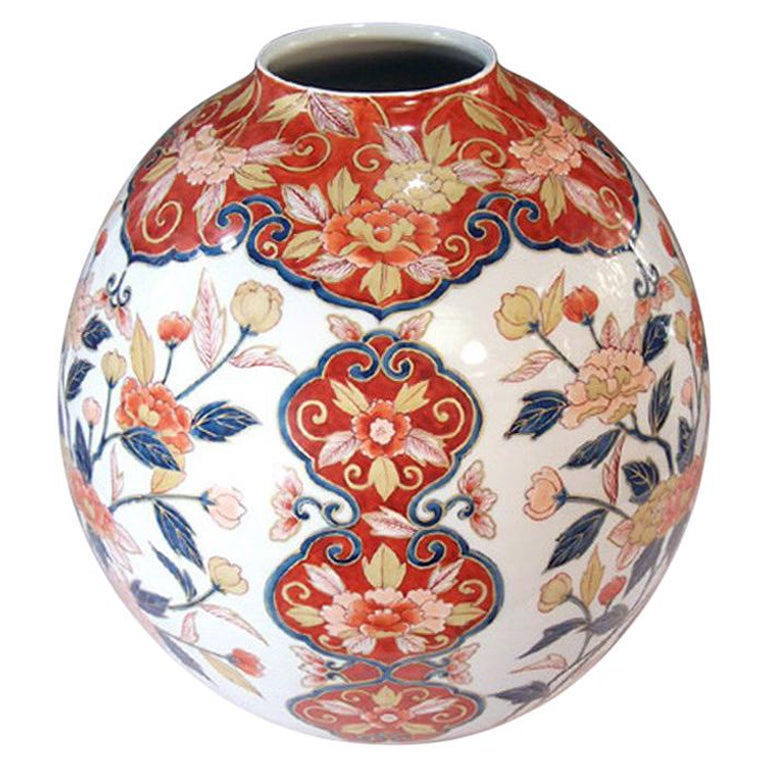 Japanese Contemporary Blue Red Whit Porcelain Vase by Master Artist, 3 For Sale