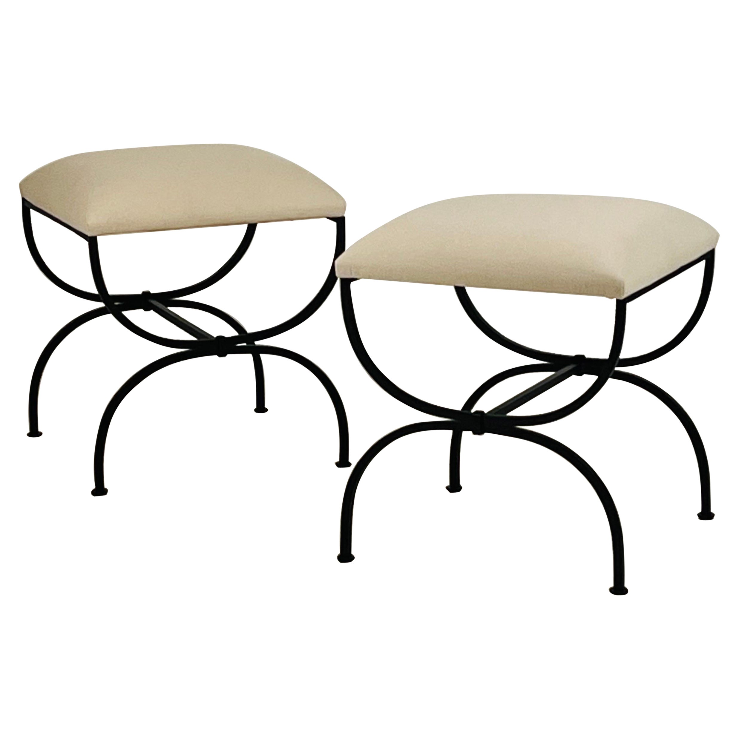 Pair of 'Strapontin' stools by Design Frères in muslin or COM For Sale