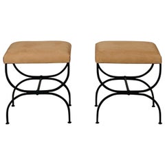 Pair of 'Strapontin' Stools in Cognac Nubuck Leather by Design Frères