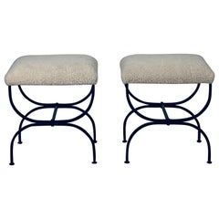 Pair of Cream Shearling 'Strapontin' Stools by Design Frères