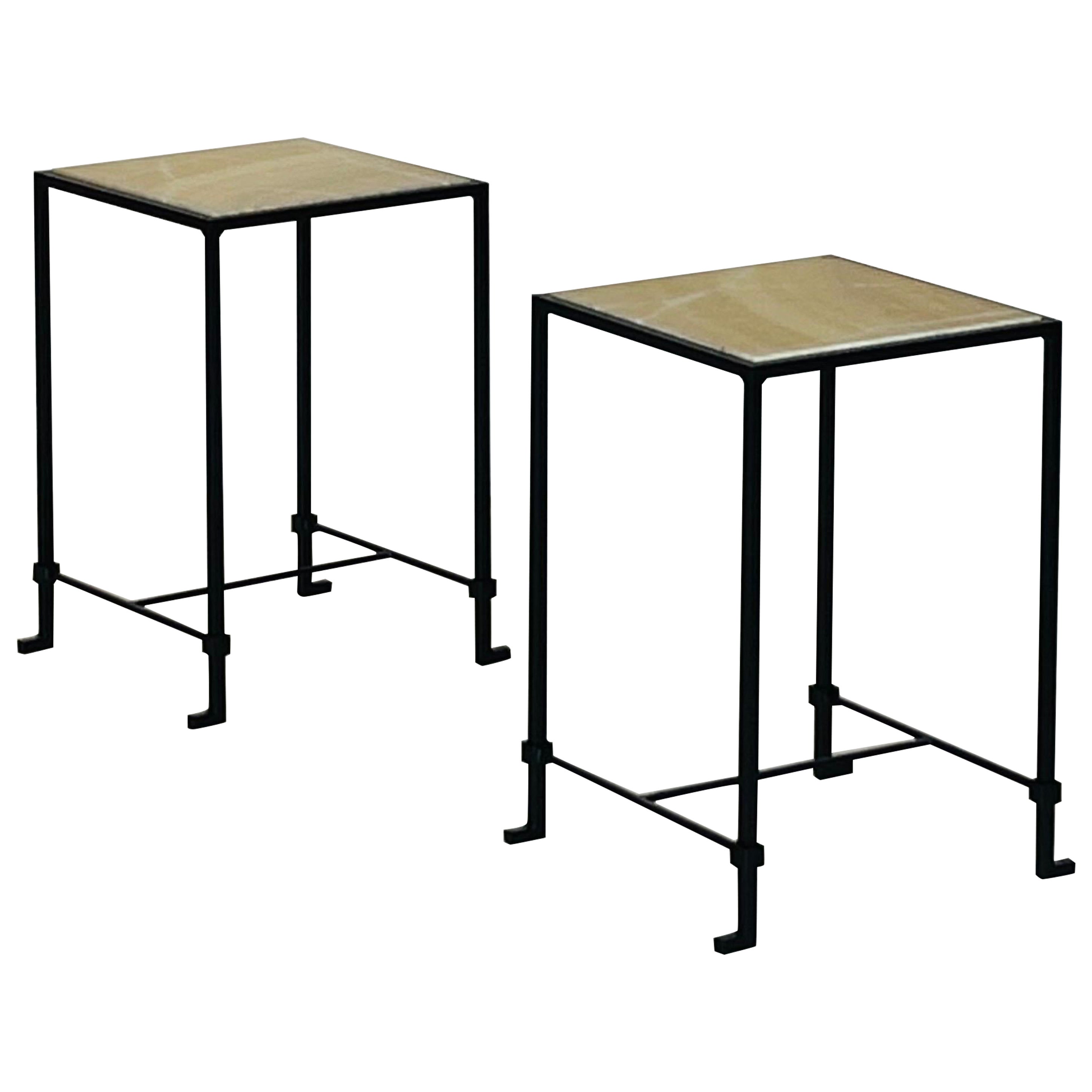 Pair of chic 'Diagramme' Onyx Drinks or Side Tables by Design Frères