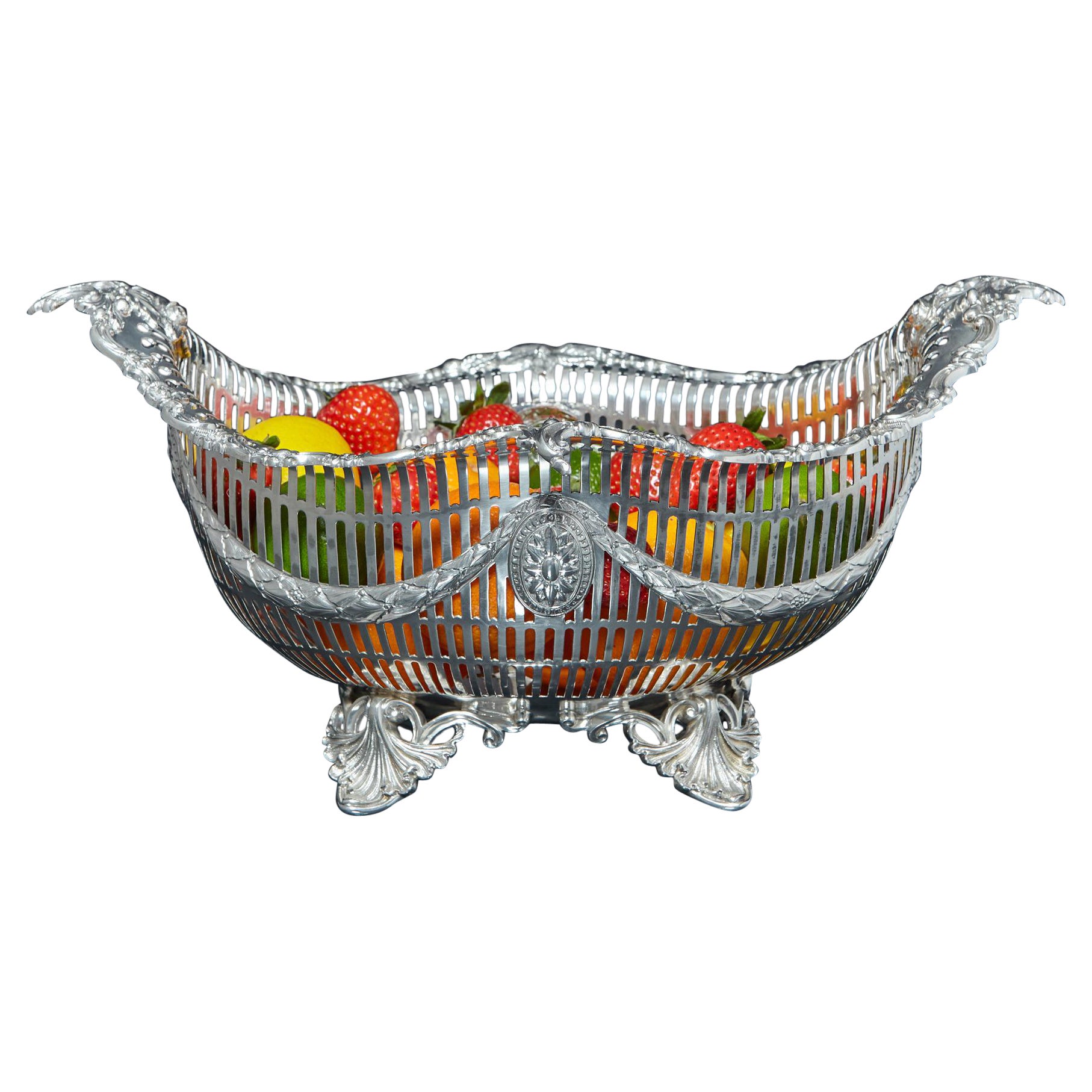 Victorian pierced silver basket For Sale