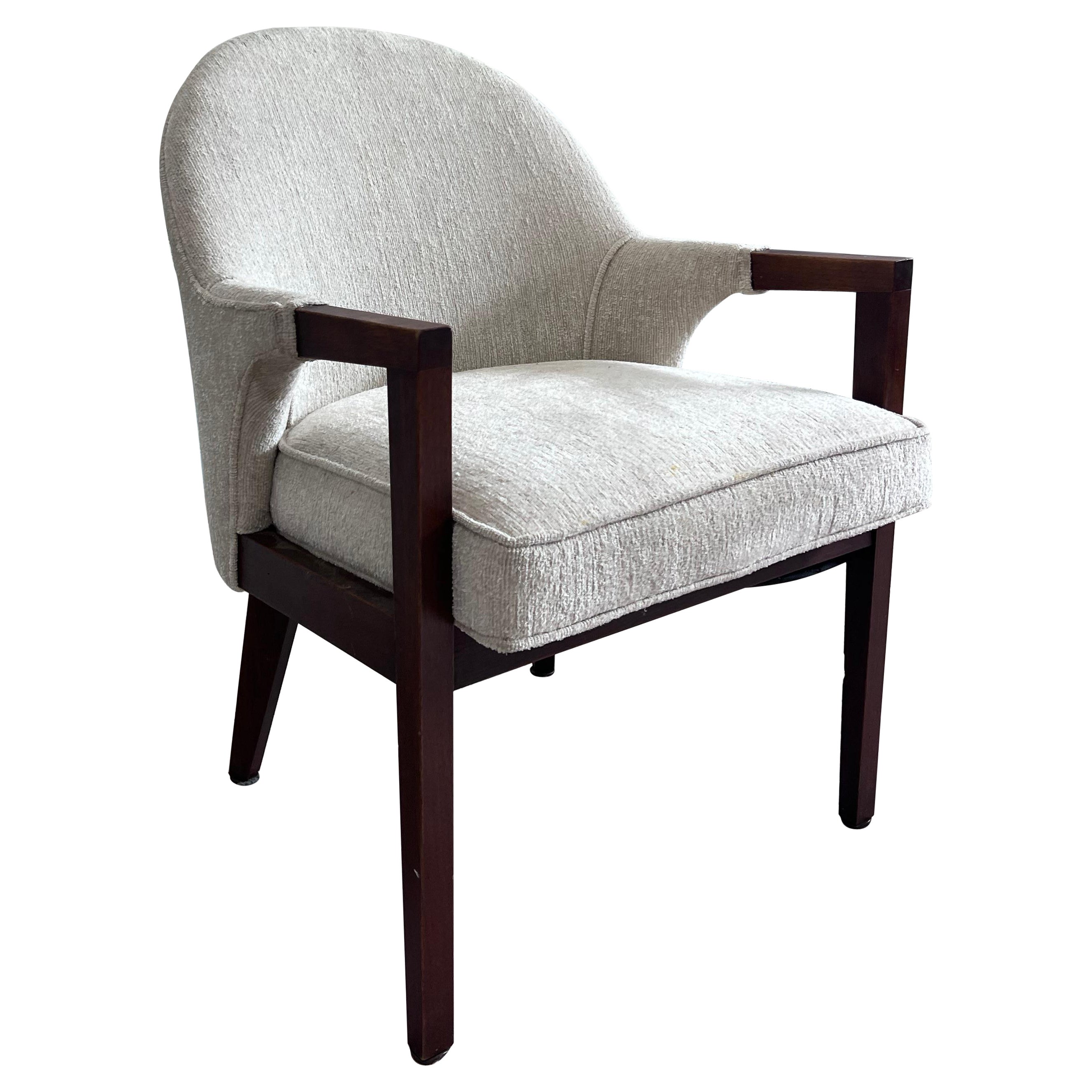 Adrian Pearsall style 1960s Walnut and Ivory fabric lounge chair For Sale