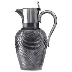 Victorian silver & cut glass wine jug