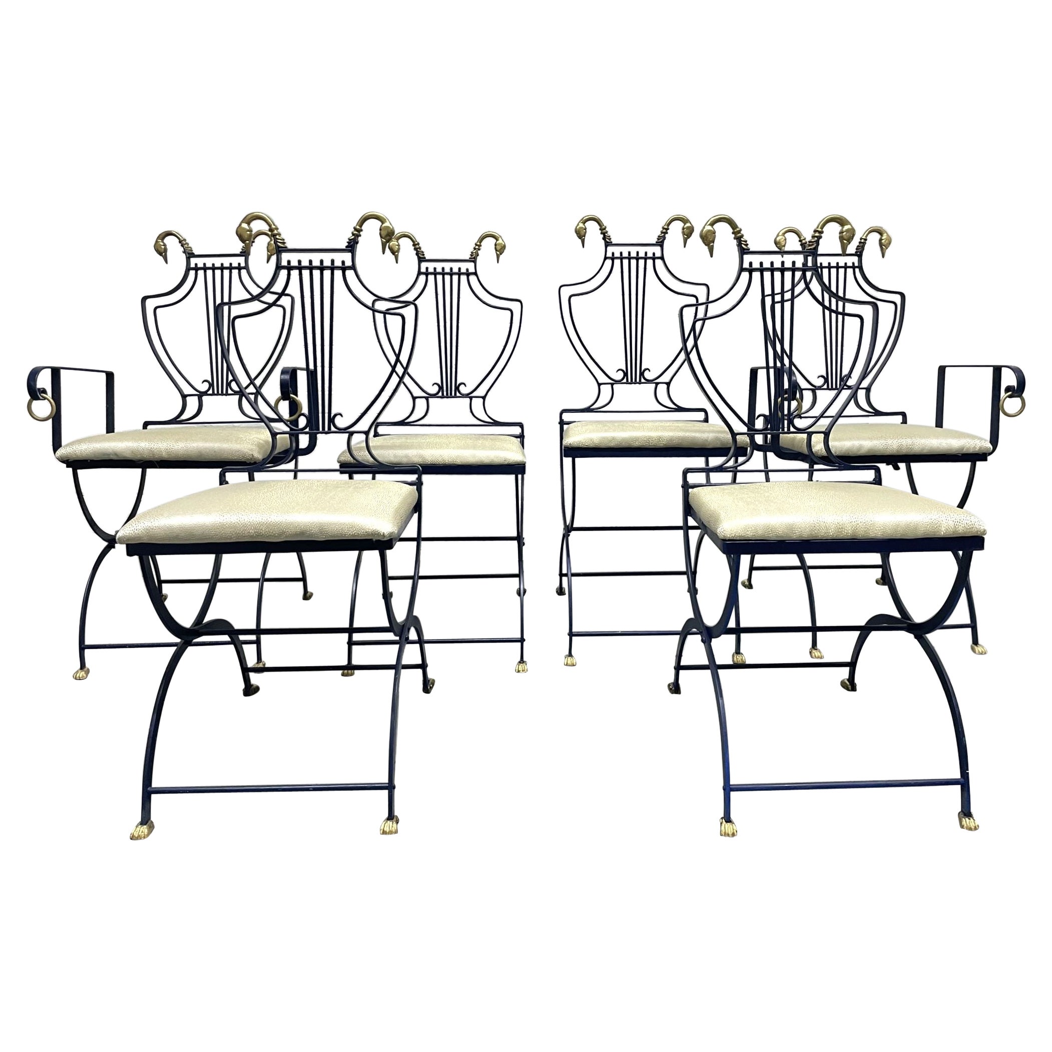 1950s Maison Jansen Swan and Lyre Back Chairs For Sale