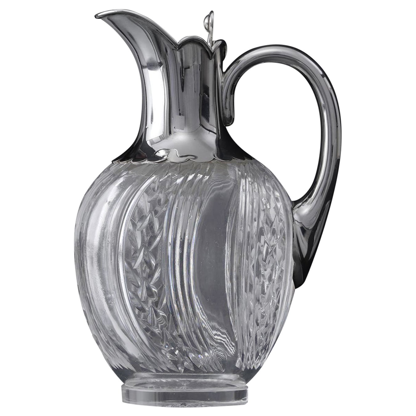 Victorian silver & crystal wine jug For Sale