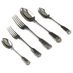 Set hand-forged Fiddle Thread & Shell silver cutlery for 12