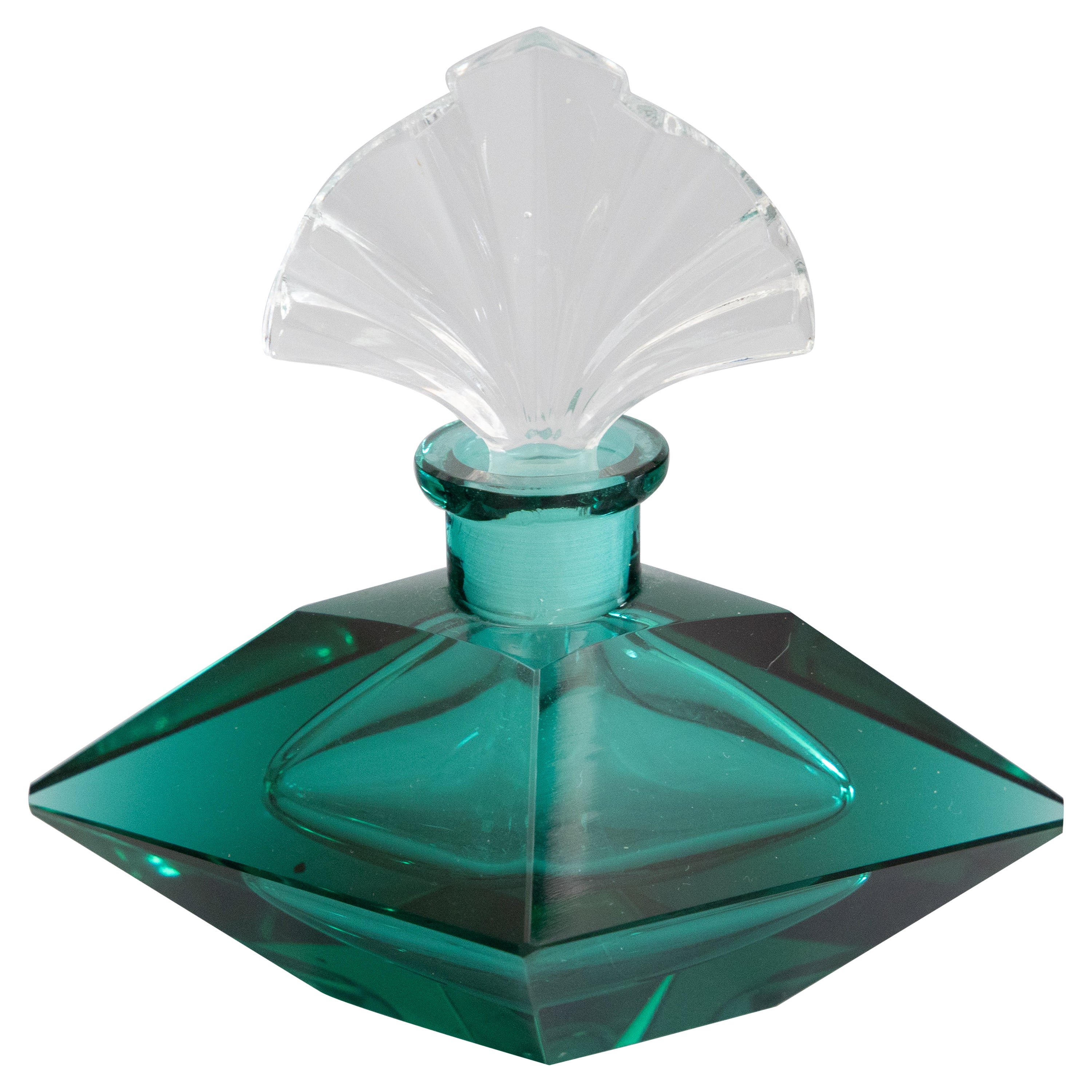 1930s Art Deco Emerald Green Italian Murano Glass Perfume Bottle For Sale